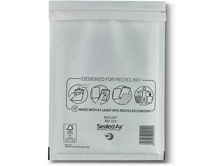 Mail Lite Wit Luchtkussenenveloppen D/1 180x260mm Kraft 200 Stuks